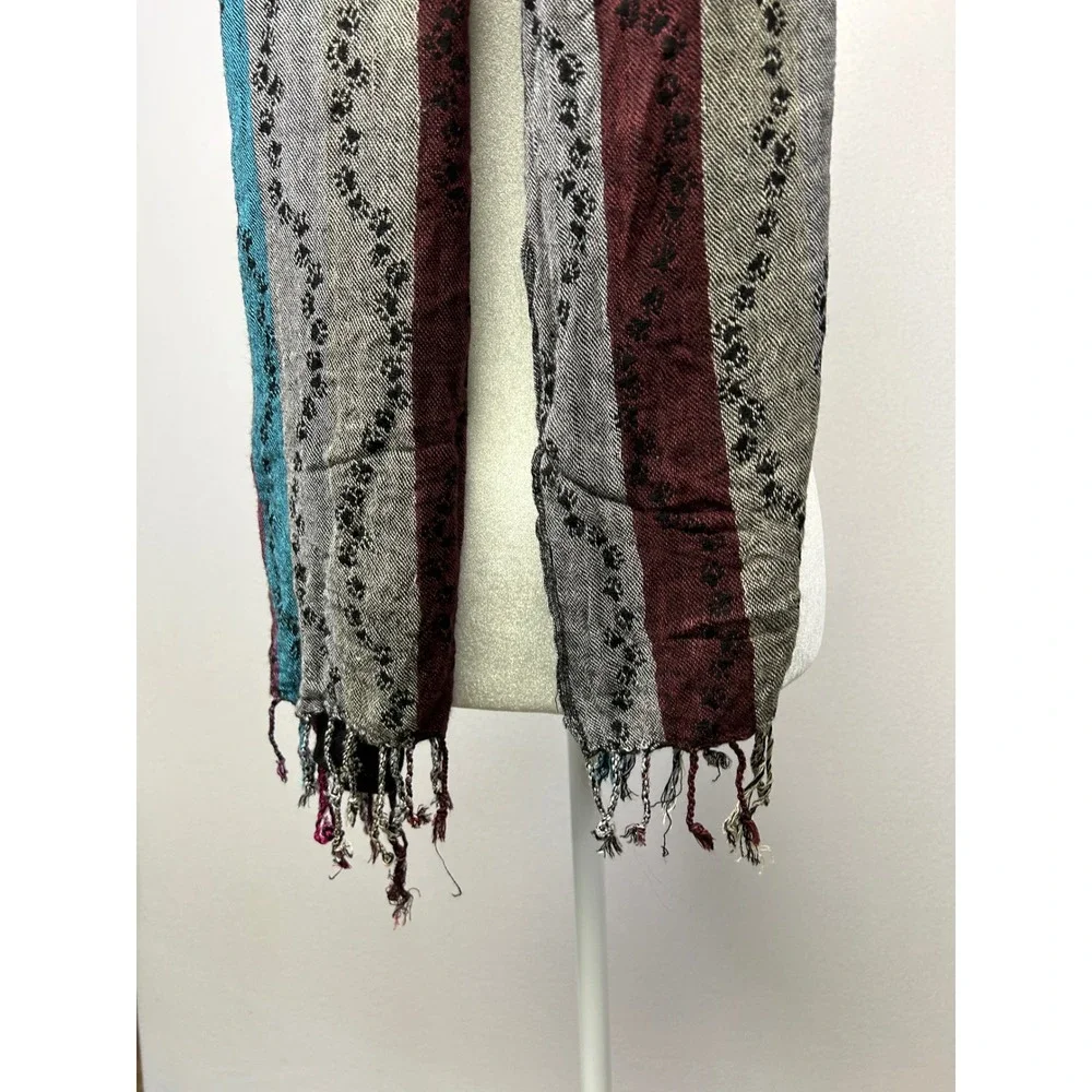 Boho Southwestern Reversible Women Multicolor Striped Embroidered Fringe Scarf‎